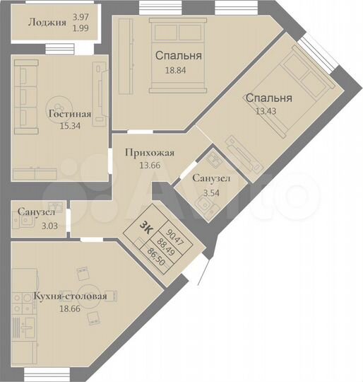 3-к. квартира, 88,5 м², 4/8 эт.