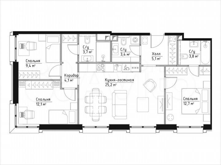 3-к. квартира, 79,5 м², 21/27 эт.