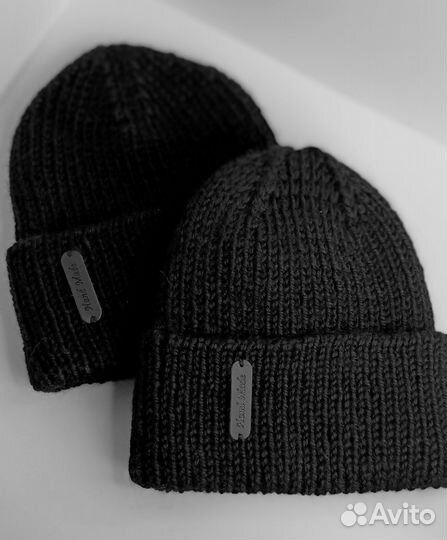 Шапка мужская вязаная зимняя из шерсти яка чёрная