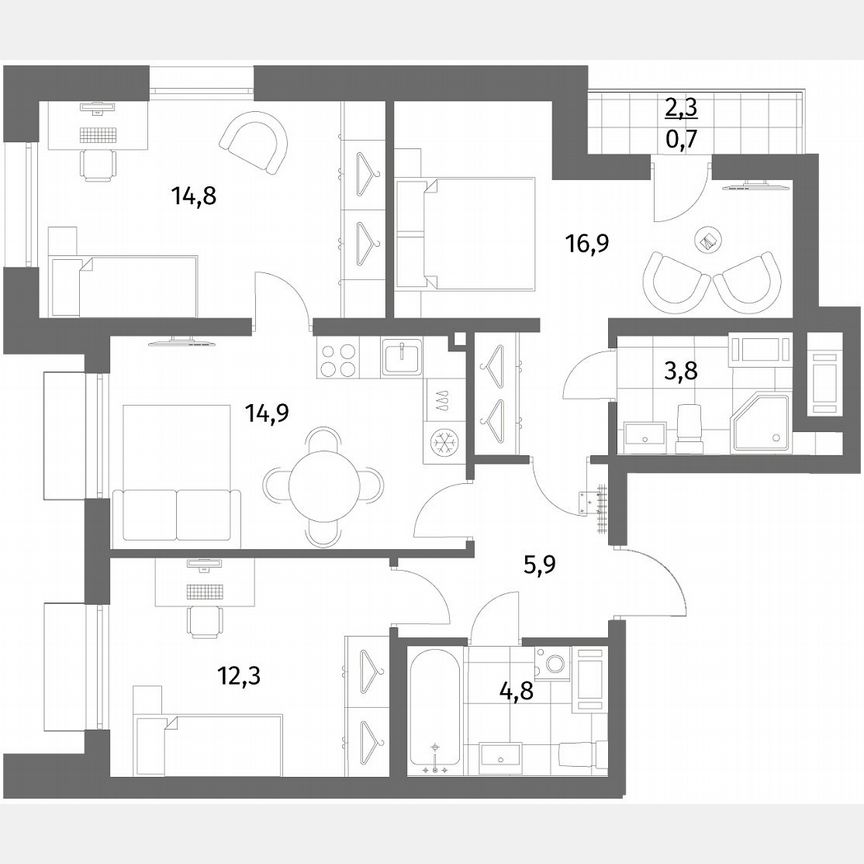3-к. квартира, 74,1 м², 5/6 эт.