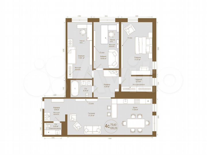 4-к. квартира, 120,2 м², 11/25 эт.