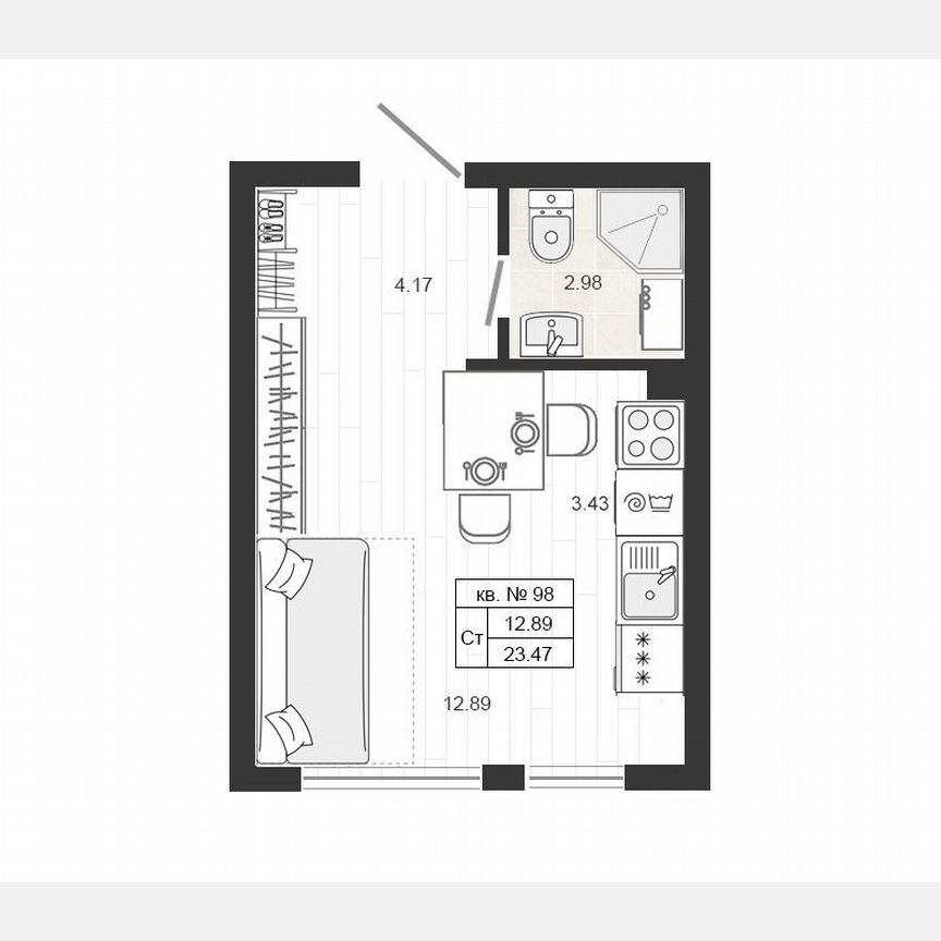 1-к. квартира, 23,5 м², 4/4 эт.