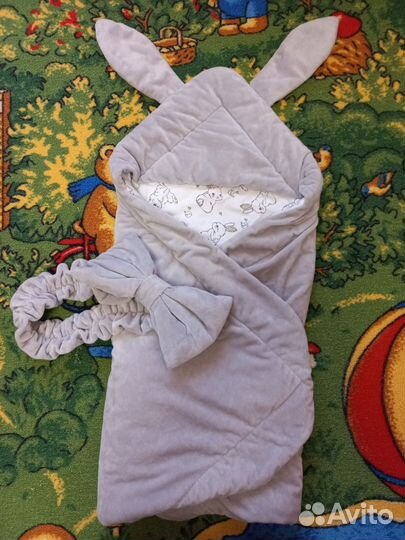 Конверт - одеяло на выписку с бантом на резинке