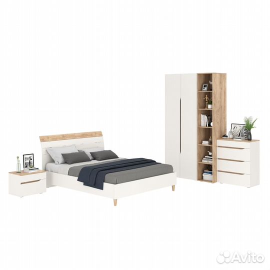Гарнитур спальный Моби Муссон № 14 цвет белый/дуб эндгрейн элегантный, ортопед