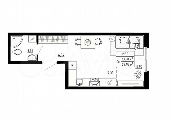 Квартира-студия, 28 м², 2/4 эт.