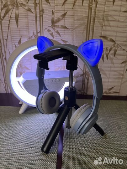 Беспроводные детские светящиеся наушники котик