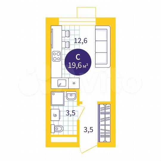 Квартира-студия, 19,6 м², 12/18 эт.