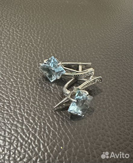 Серьги серебро с голубым топазом