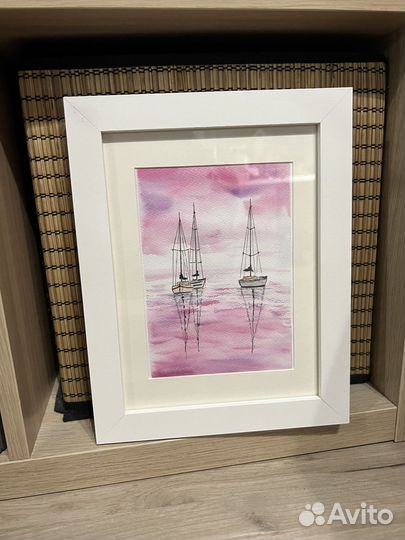 Кораблики картина акварелью А5
