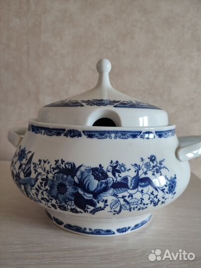 Большая супница гжель Kahla ГДР синий лук