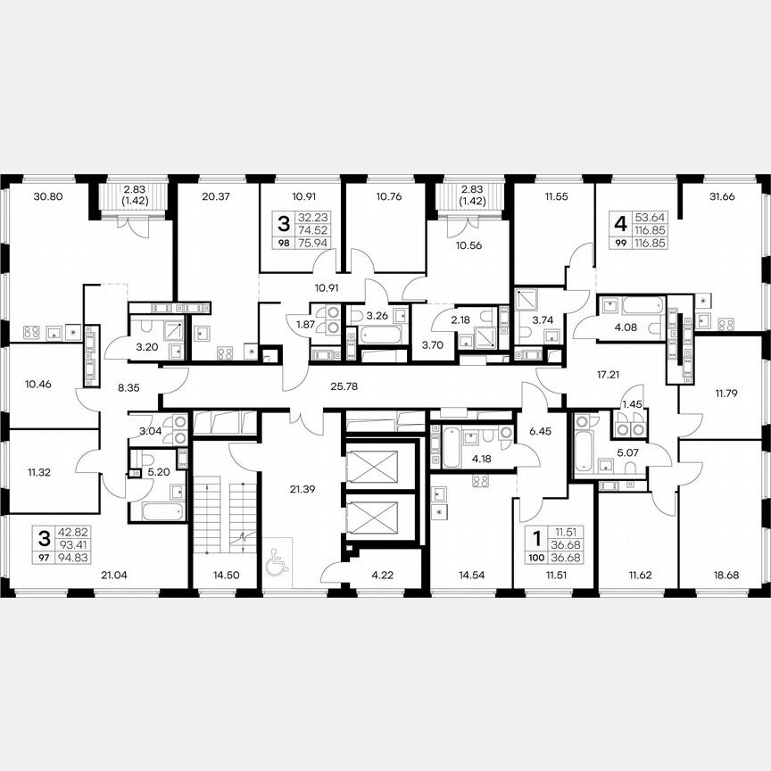 3-к. квартира, 93,1 м², 17/18 эт.