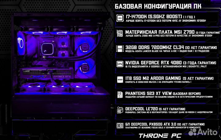 Игровой пк 14700K/ RTX 4080/ 32Gb DDR5 7200 Мгц