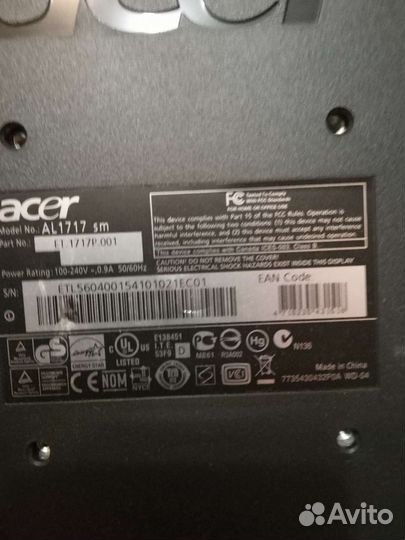 Монитор Acer 17. На Запчасти