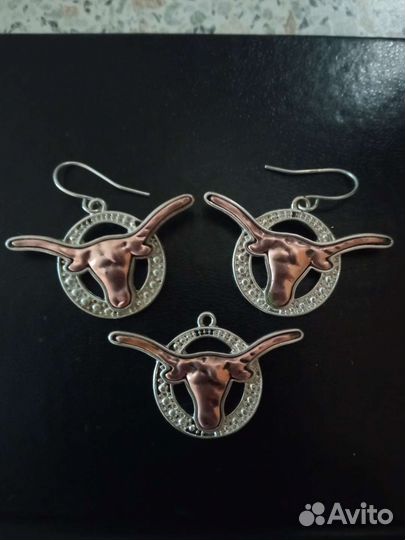 Серьги и кулон из мельхиора с медью