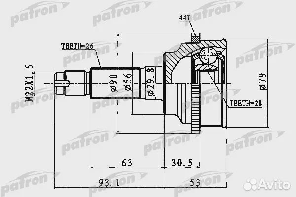 Patron PCV1016 ШРУС наружный с кольцом ABS 28x56x2