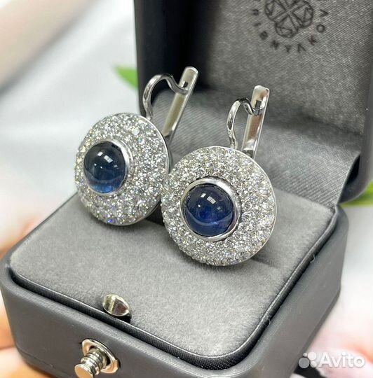 Золотые серьги 585 пр с Бриллиантами и Сапфирами