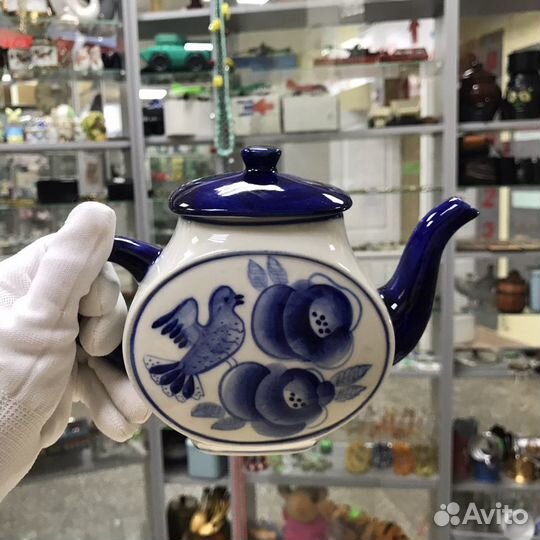 Чайник Заварочный Коллекционный Гжель Птица Цветы