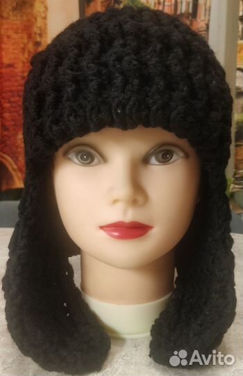 Шапки ушанки, шлем, вязаные ручной работы