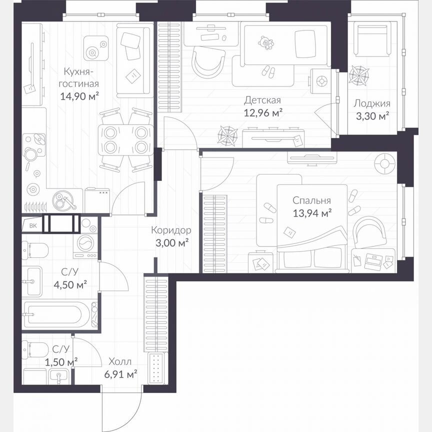 2-к. квартира, 59,4 м², 10/11 эт.