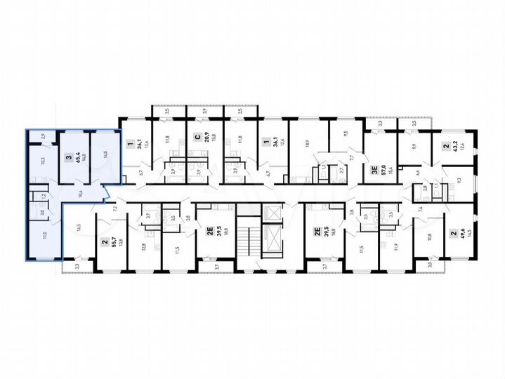 3-к. квартира, 65,4 м², 9/14 эт.