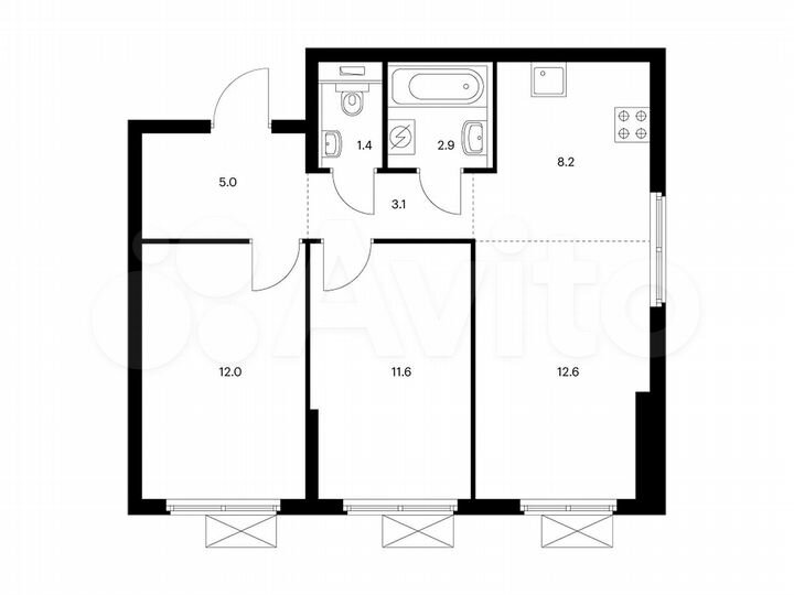 3-к. квартира, 56,8 м², 4/25 эт.