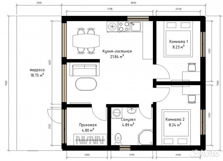 Каркасный дом 60 м² под ключ