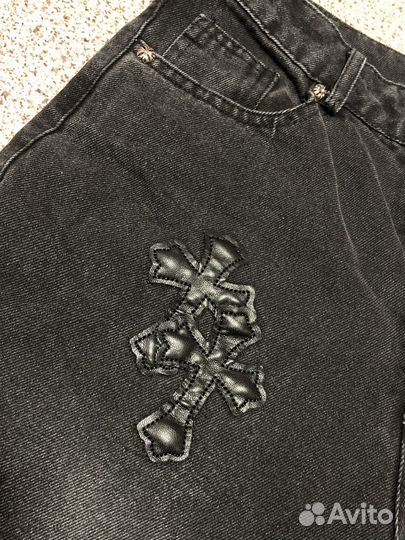 Джинсы chrome hearts с крестами y2k дрилл