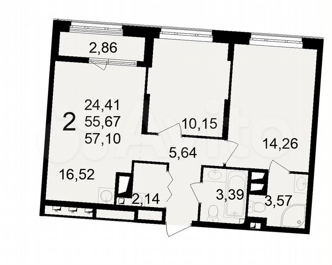 2-к. квартира, 57,1 м², 10/23 эт.