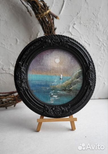 Ночное море. Картина маслом на холсте в рамке