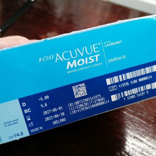 Контактные линзы acuvue 1 day moist - 6, R 9,0