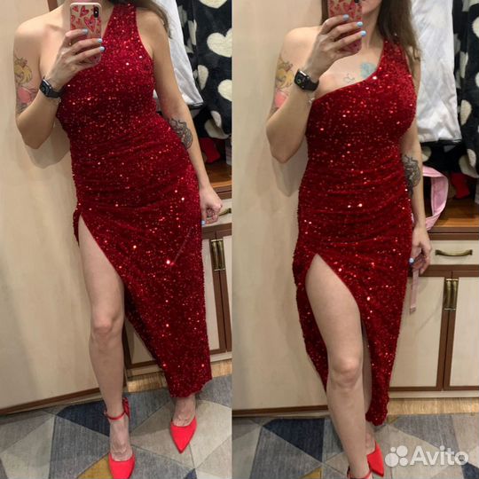 Вечернее красное платье с пайетками