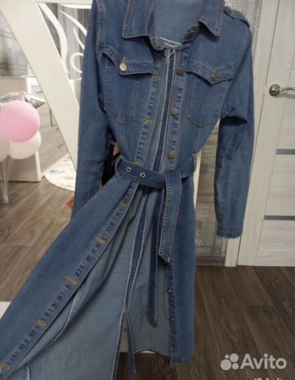 Плащ джинсовый / тренч пальто из джинсы