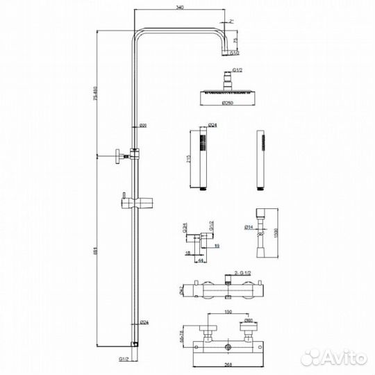 Душевая стойка aquame AQM8006GG
