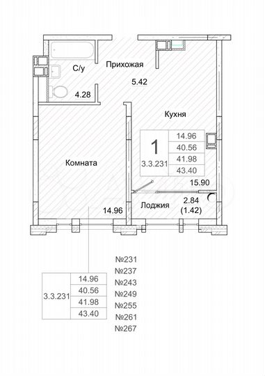1-к. квартира, 43 м², 9/9 эт.