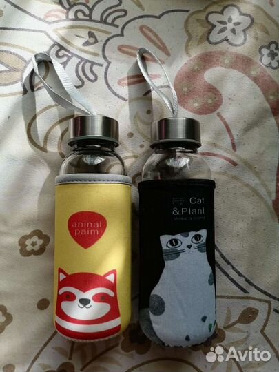 Бутылка из стекла в чехле (желтая)