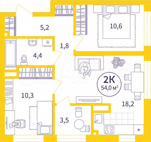 2-к. квартира, 52,2 м², 16/16 эт.
