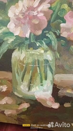 Картина маслом розовые пионы