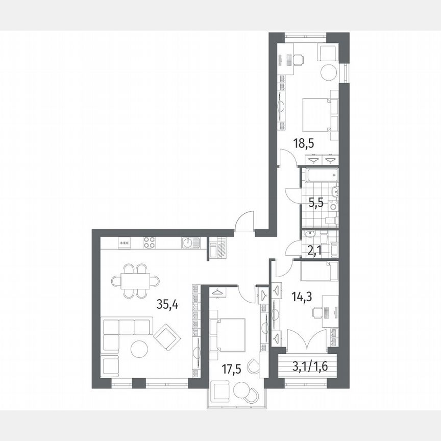 3-к. квартира, 107,5 м², 6/13 эт.