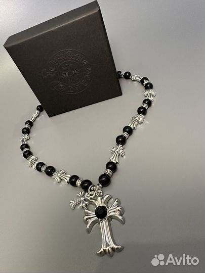 Цепь бусы подвеска крест chrome hearts