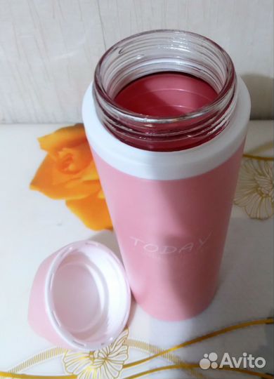 Термос со стеклянной колбой новый