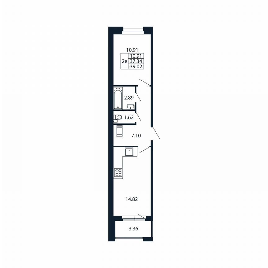 2-к. квартира, 40,7 м², 3/12 эт.
