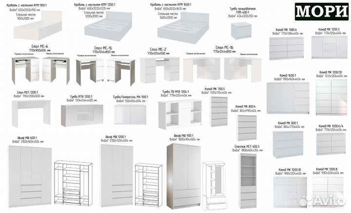 Комод белый 120см 10 ящиков