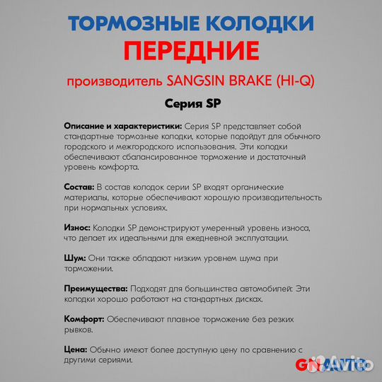 Тормозные колодки передние SP1096 Sangsin Brake