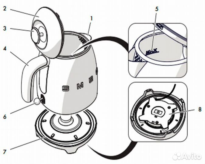Чайник электрический smeg KLF05bleu чёрный