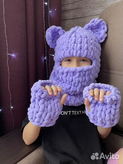 Балаклава и митенки на заказ (разные цвета и уши)