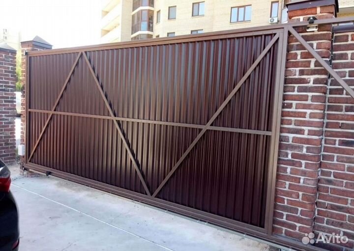 Откатные ворота из профнастила под ключ