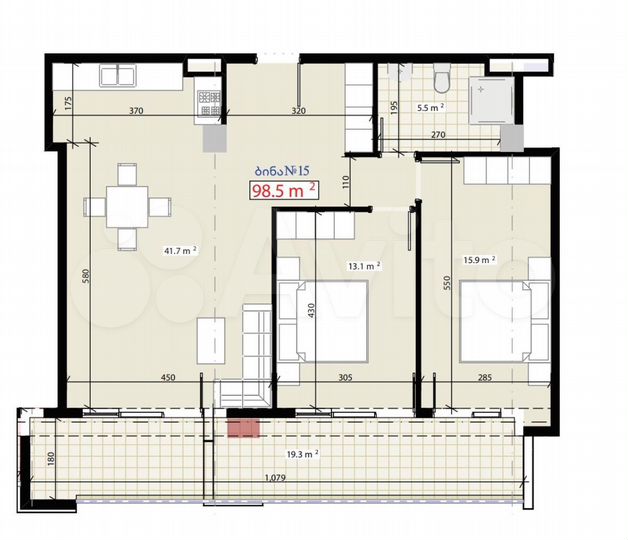 3-к. квартира, 98,5 м² (Грузия)