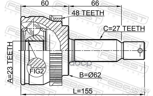 Шрус наружный 23x62x27 hyundai tucson 2004-2010