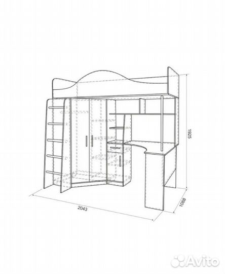 Детская кровать чердак со столом и шкафом