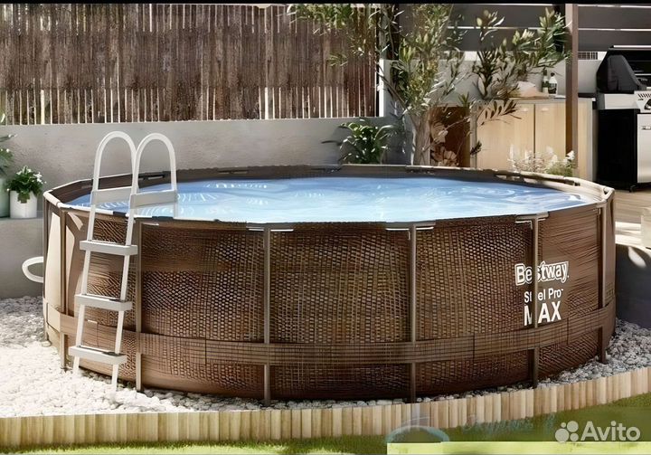 Каркасный бассейн 366х100 ротанг +лестница +фильтр